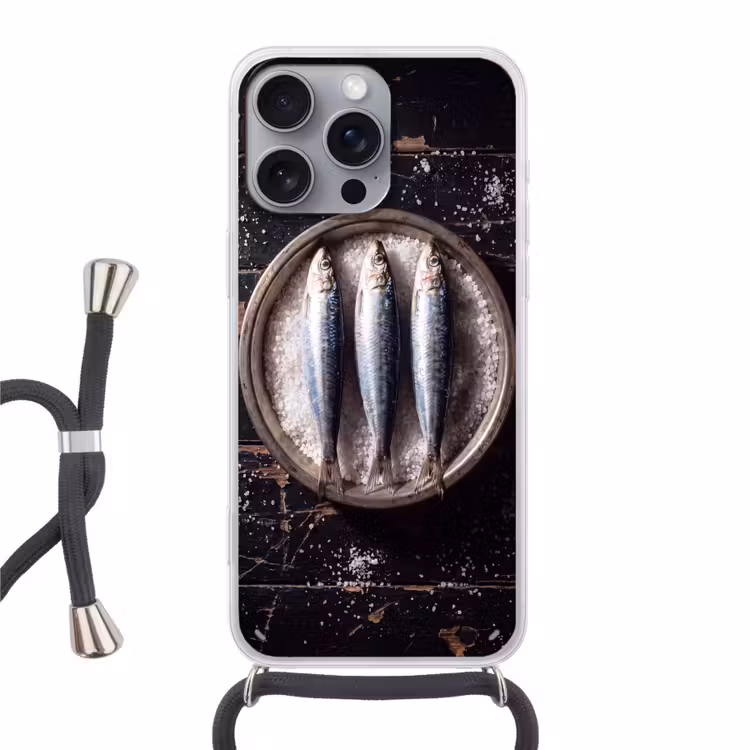 Handyhülle mit Band - Fisch – Salz – Essen - Vis - Zout - Eten Hoesje iPhone 16 Pro Max met koord klein