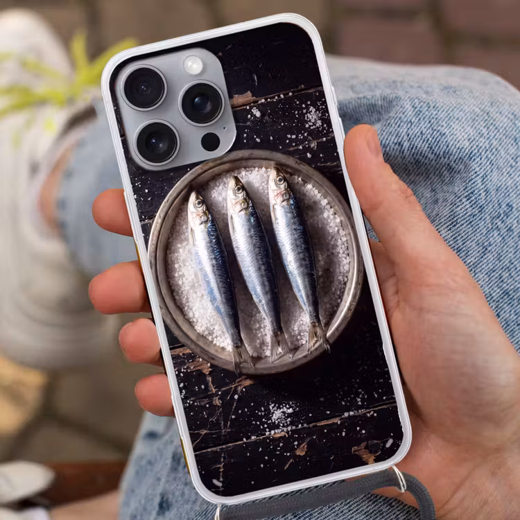Handyhülle mit Band - Fisch – Salz – Essen - Vis - Zout - Eten Hoesje iPhone 16 Pro Max met koord klein