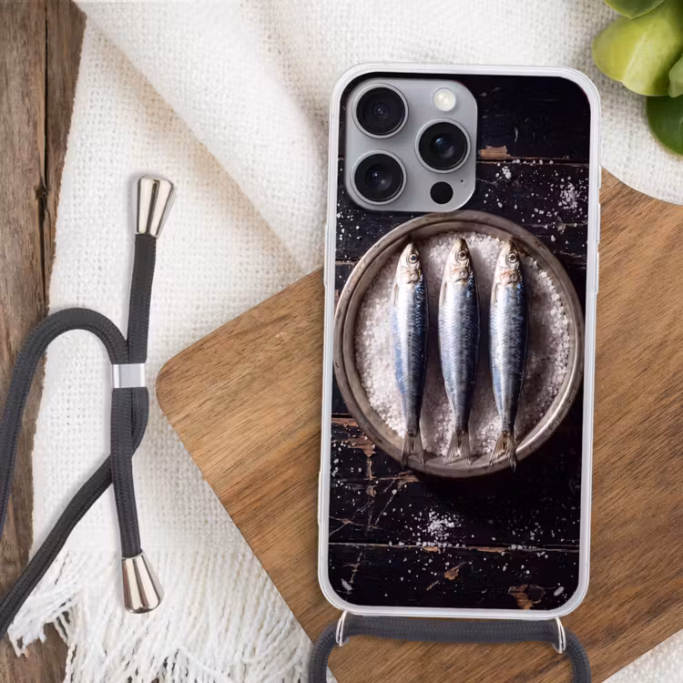 Handyhülle mit Band - Fisch – Salz – Essen - Vis - Zout - Eten Hoesje iPhone 16 Pro Max met koord klein
