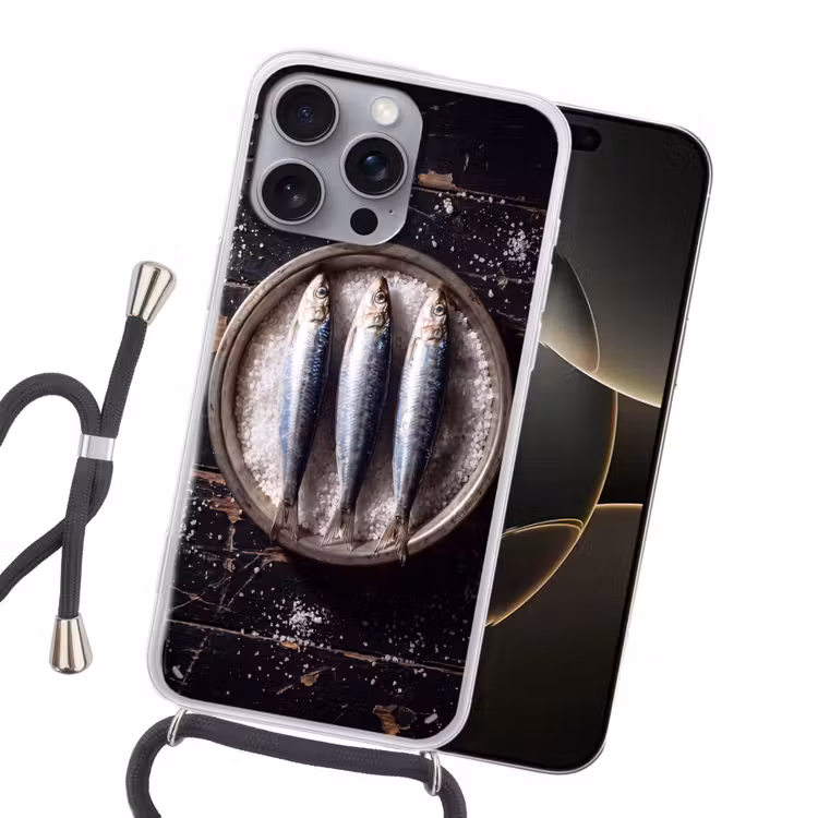 Handyhülle mit Band - Fisch – Salz – Essen - Vis - Zout - Eten Hoesje iPhone 16 Pro Max met koord klein