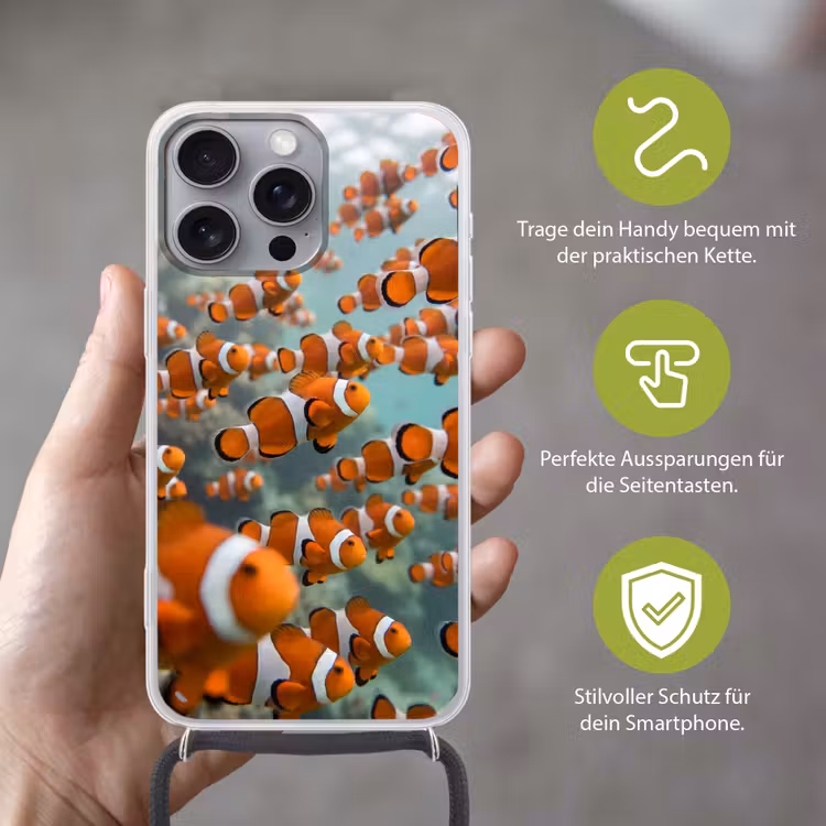 Vis - School - Onderwater - Dieren - Oranje Hoesje iPhone 16 Pro Max met koord klein -sfeer2_DE