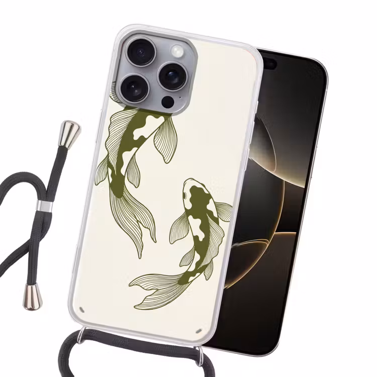 Vis - Zwemmend - Groen - Abstract - Dieren Hoesje iPhone 16 Pro Max met koord klein -sfeer1
