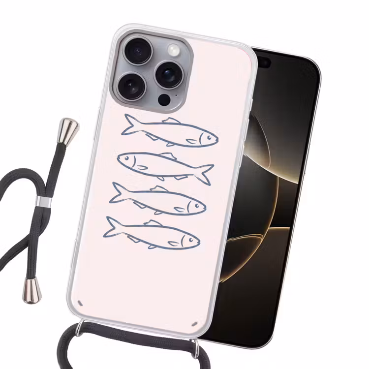Vis - Vier - Dieren - Abstract - Blauw Hoesje iPhone 16 Pro Max met koord klein -sfeer1
