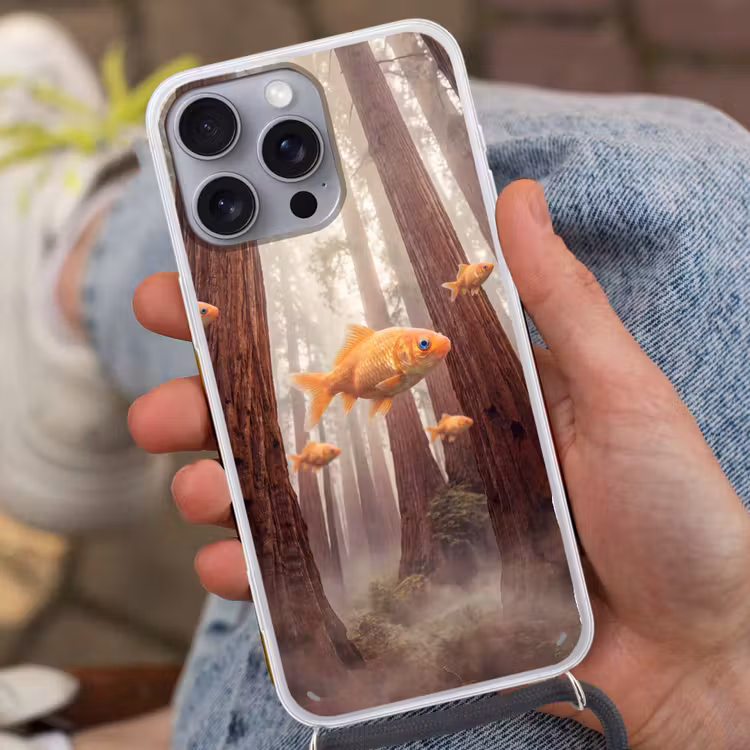 Handyhülle mit Band - Fisch – Wald – Fantasie - Vis - Bos - Fantasie Hoesje iPhone 16 Pro Max met koord klein