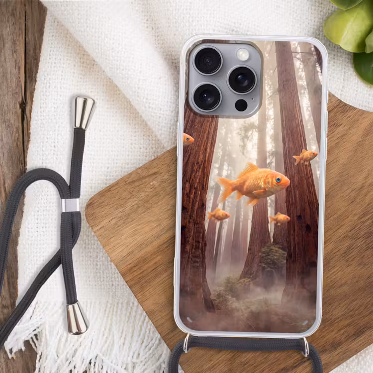Handyhülle mit Band - Fisch – Wald – Fantasie - Vis - Bos - Fantasie Hoesje iPhone 16 Pro Max met koord klein