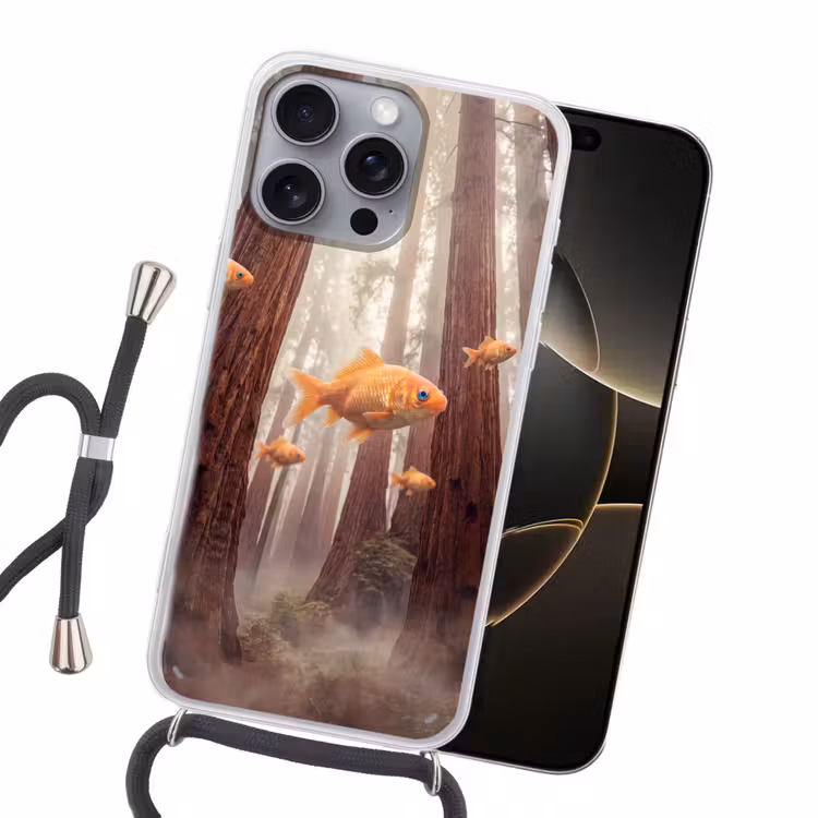 Handyhülle mit Band - Fisch – Wald – Fantasie - Vis - Bos - Fantasie Hoesje iPhone 16 Pro Max met koord klein