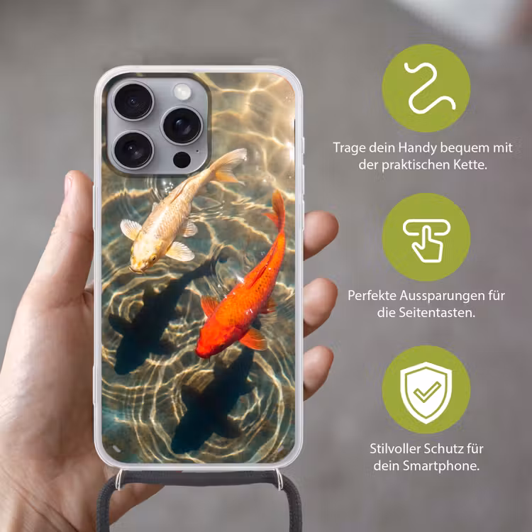 Vis - Water - Dieren - Oranje - Goud Hoesje iPhone 16 Pro Max met koord klein -sfeer2_DE