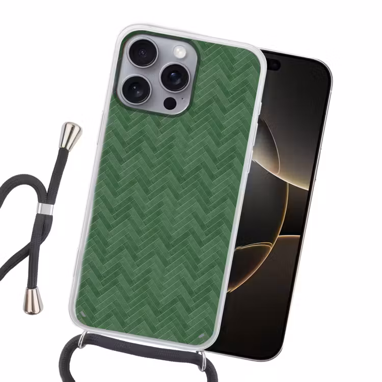Visgraat - Wandtegel - Bosgroen Hoesje iPhone 16 Pro Max met koord klein 804 -sfeer1