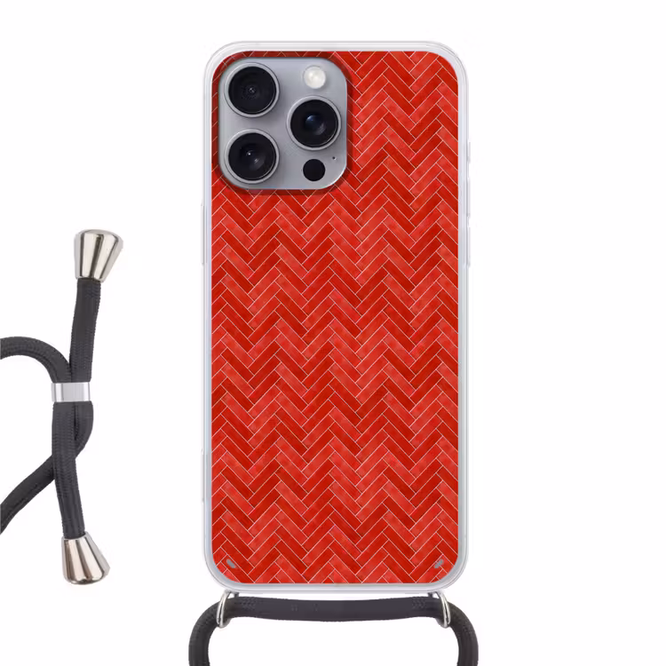 Visgraat - Tegel - Rood Hoesje iPhone 16 Pro Max met koord klein 804 -3d