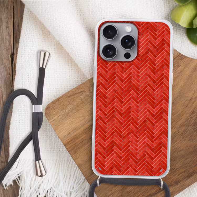 Visgraat - Tegel - Rood Hoesje iPhone 16 Pro Max met koord klein 804 -sfeer4