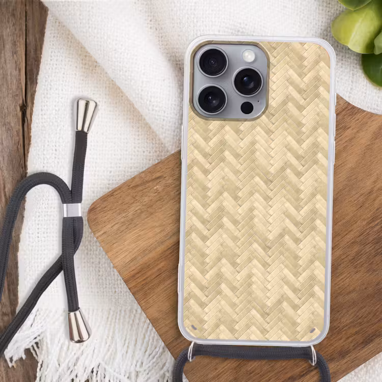 Visgraat - Tegel - Zand Hoesje iPhone 16 Pro Max met koord klein 804 -sfeer4