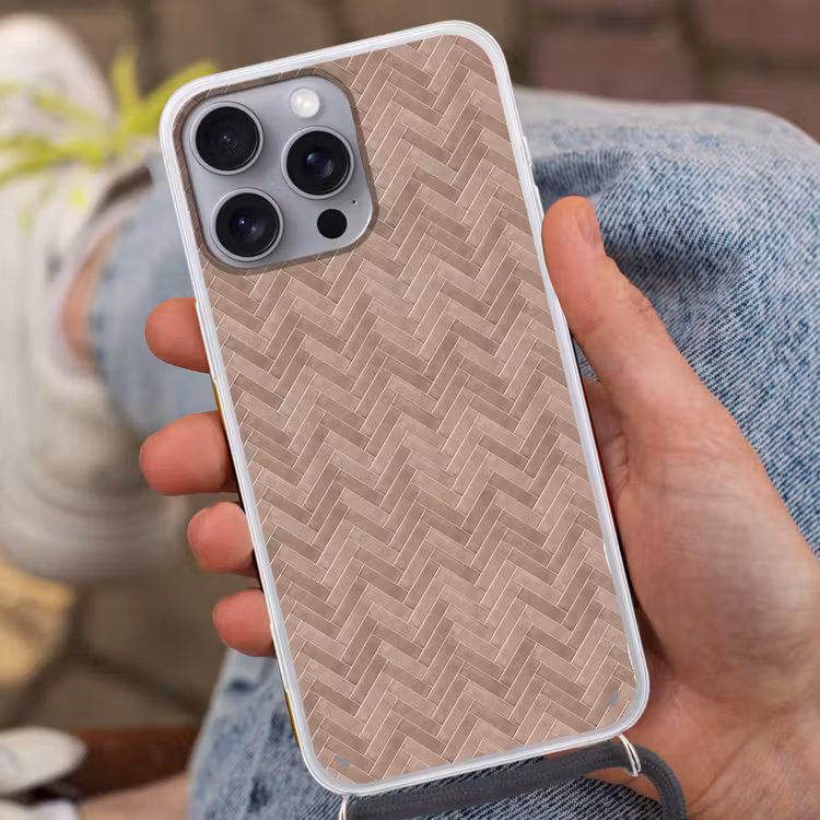 Visgraat - Wandtegel - Oudroze - Terracotta Hoesje iPhone 16 Pro Max met koord klein 804 -sfeer3