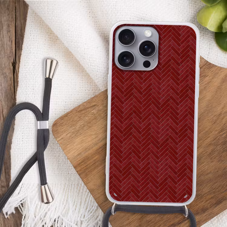 Visgraat - Wandtegel - Bordeaux - Rood Hoesje iPhone 16 Pro Max met koord klein 804 -sfeer4