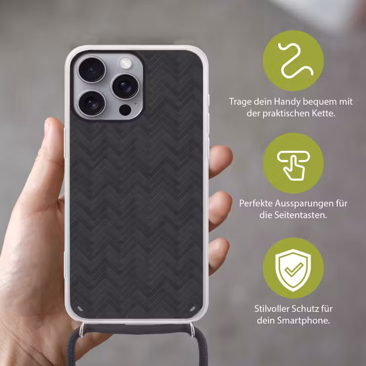 Visgraat - Wandtegel - Donkergrijs Hoesje iPhone 16 Pro Max met koord klein 804 -sfeer2_DE