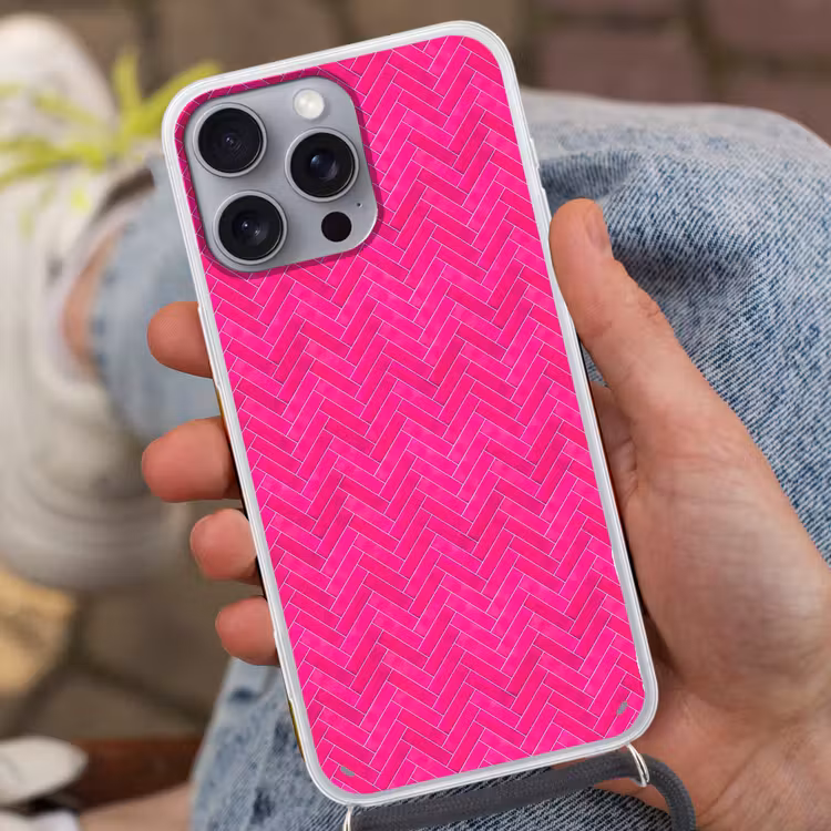 Visgraat - Wandtegel - Fuchsia - Roze Hoesje iPhone 16 Pro Max met koord klein 804 -sfeer3