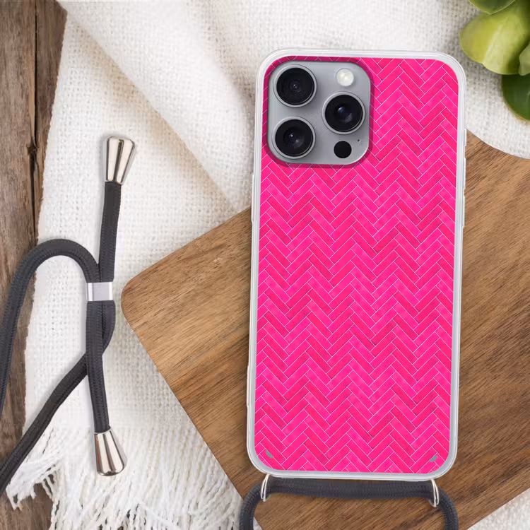 Visgraat - Wandtegel - Fuchsia - Roze Hoesje iPhone 16 Pro Max met koord klein 804 -sfeer4