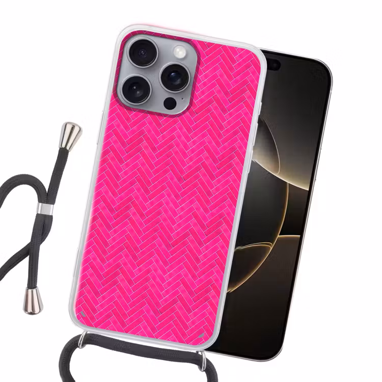 Visgraat - Wandtegel - Fuchsia - Roze Hoesje iPhone 16 Pro Max met koord klein 804 -sfeer1