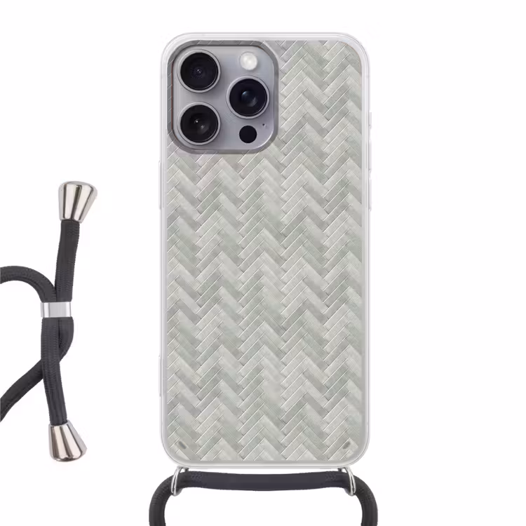 Visgraat - Wandtegel - Grijs Hoesje iPhone 16 Pro Max met koord klein 804 -3d