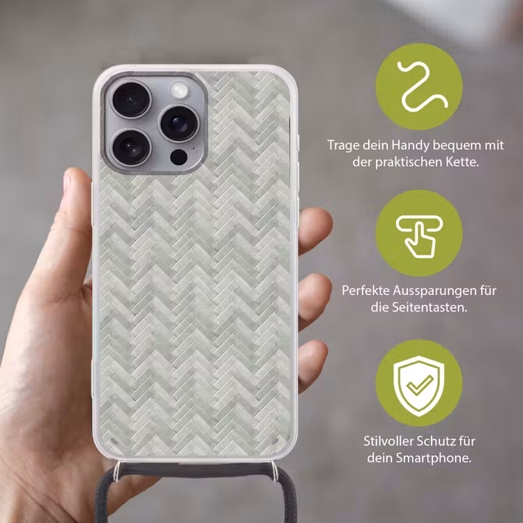 Visgraat - Wandtegel - Grijs Hoesje iPhone 16 Pro Max met koord klein 804 -sfeer2_DE