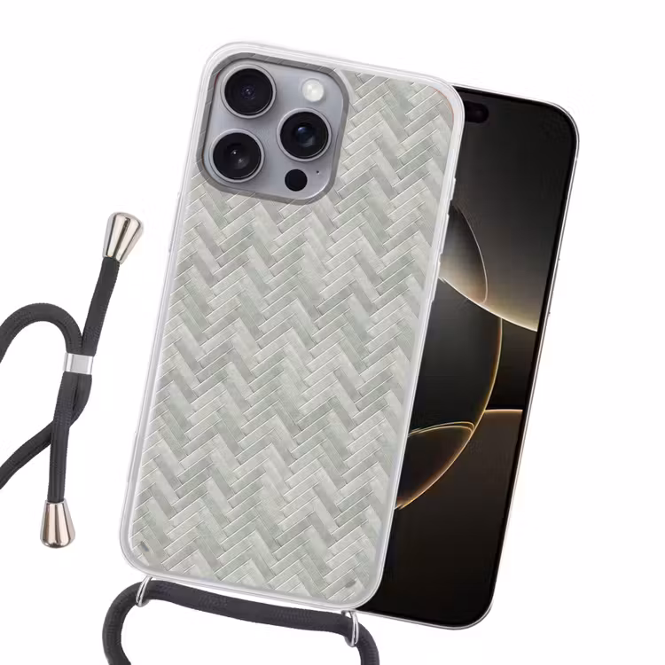 Visgraat - Wandtegel - Grijs Hoesje iPhone 16 Pro Max met koord klein 804 -sfeer1