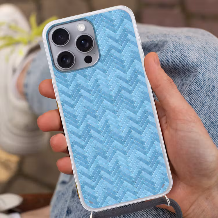 Visgraat - Wandtegel - Lichtblauw Hoesje iPhone 16 Pro Max met koord klein 804 -sfeer3