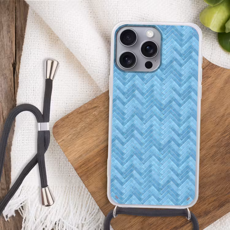 Visgraat - Wandtegel - Lichtblauw Hoesje iPhone 16 Pro Max met koord klein 804 -sfeer4