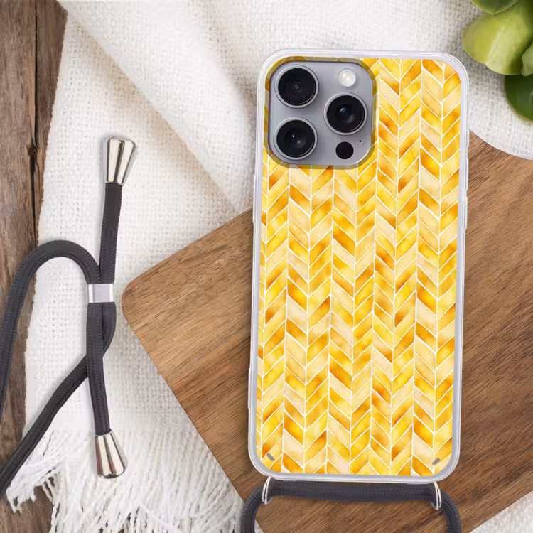 Visgraat - Aquarel - Patronen - Goudgeel Hoesje iPhone 16 Pro Max met koord klein 804 -sfeer4