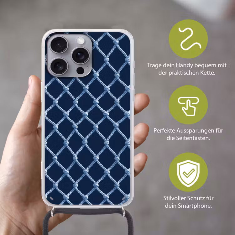 Visnet - Touw - Patroon - Marineblauw Hoesje iPhone 16 Pro Max met koord klein 804 -sfeer2_DE