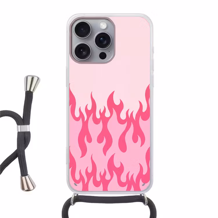 Vlammen - Patroon - Abstract - Modern - Roze Hoesje iPhone 16 Pro Max met koord klein -3d
