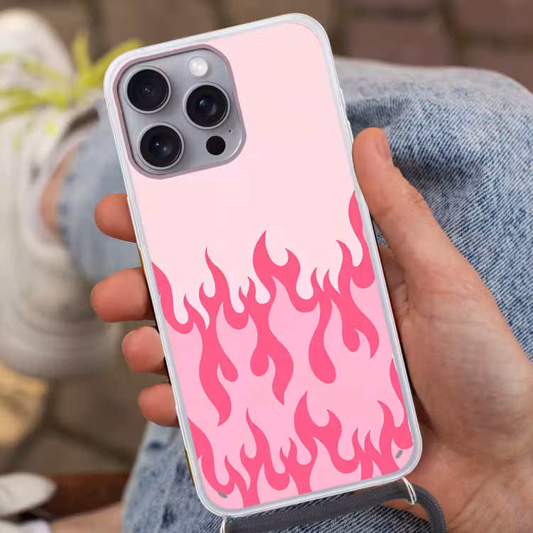 Vlammen - Patroon - Abstract - Modern - Roze Hoesje iPhone 16 Pro Max met koord klein -sfeer3