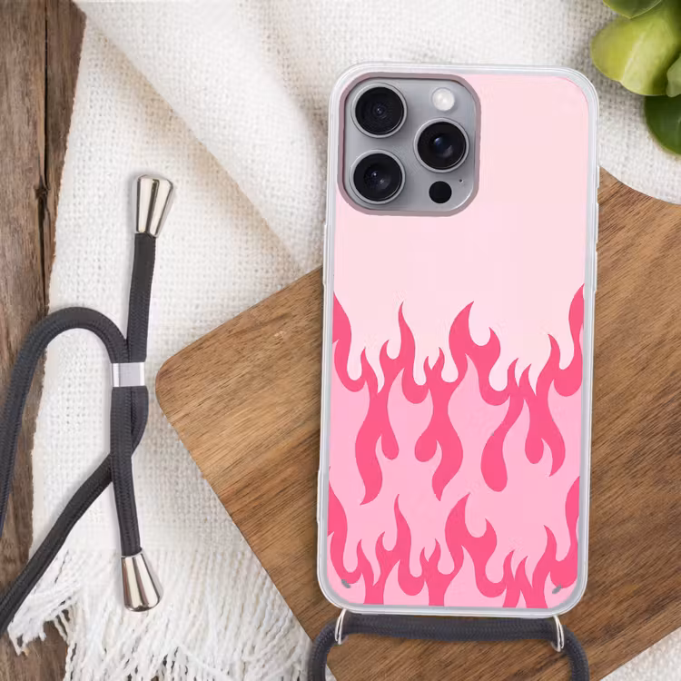 Vlammen - Patroon - Abstract - Modern - Roze Hoesje iPhone 16 Pro Max met koord klein -sfeer4