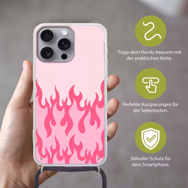 Vlammen - Patroon - Abstract - Modern - Roze Hoesje iPhone 16 Pro Max met koord klein -sfeer2_DE