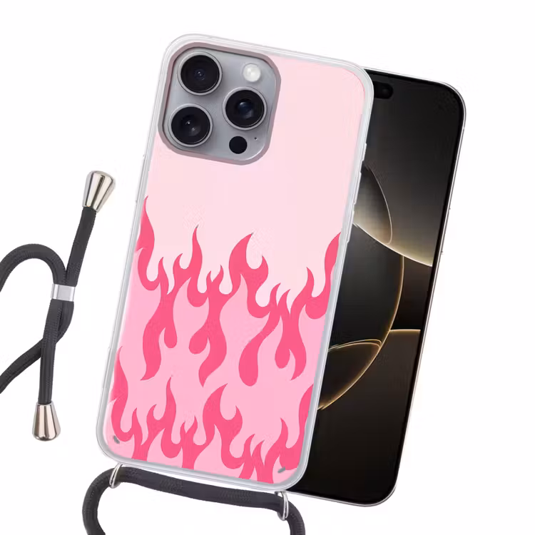 Vlammen - Patroon - Abstract - Modern - Roze Hoesje iPhone 16 Pro Max met koord klein -sfeer1