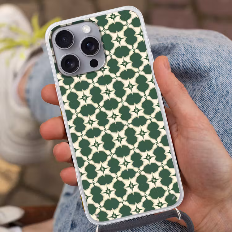 Tegel - Klassiek - Groen Hoesje iPhone 16 Pro Max met koord klein 804 -sfeer3