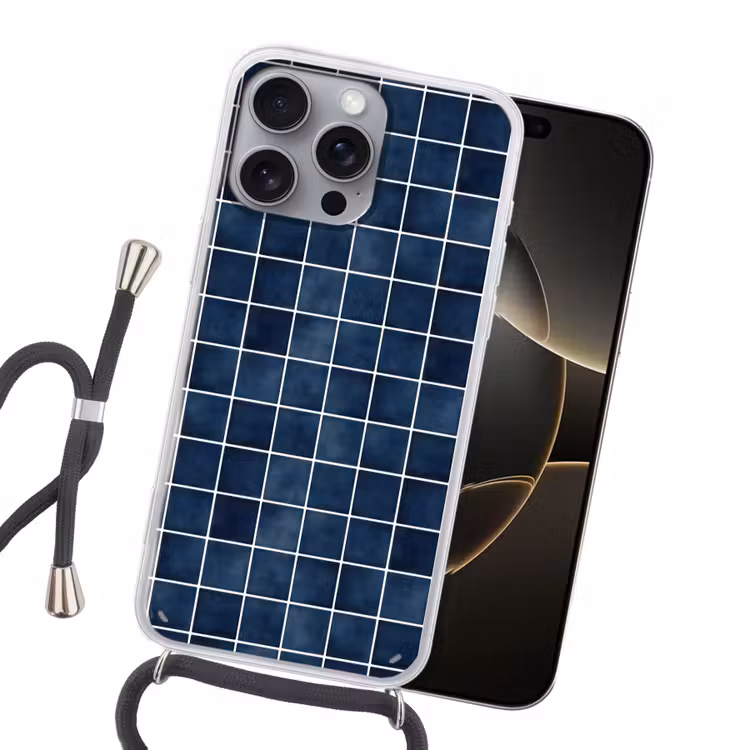Tegel - Modern - Blauw Hoesje iPhone 16 Pro Max met koord klein 804 -sfeer1