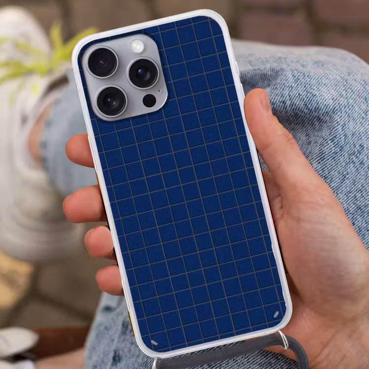 Tegel - Patroon - Blauw Hoesje iPhone 16 Pro Max met koord klein 804 -sfeer3