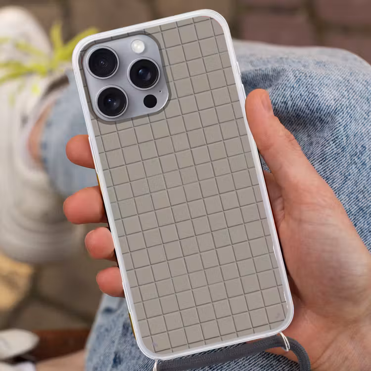 Tegel - Patroon Kiezel - Grijs Hoesje iPhone 16 Pro Max met koord klein 804 -sfeer3