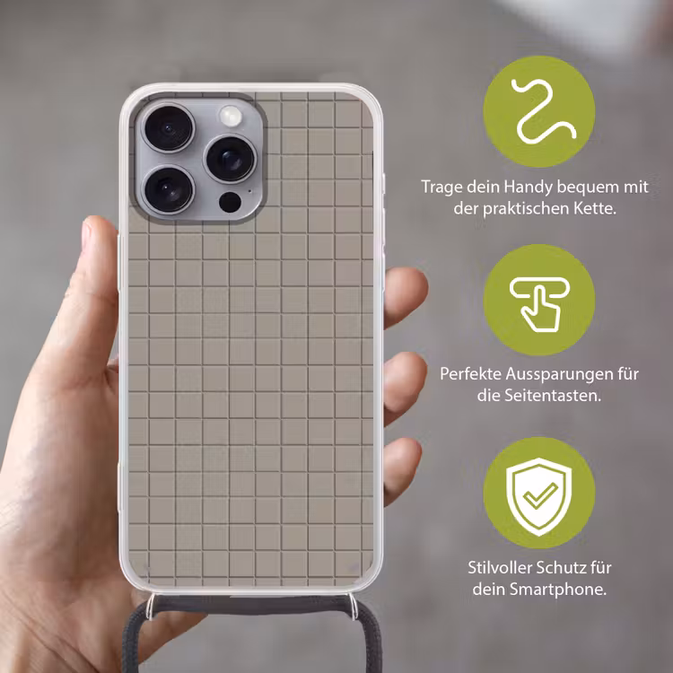 Tegel - Patroon Kiezel - Grijs Hoesje iPhone 16 Pro Max met koord klein 804 -sfeer2_DE