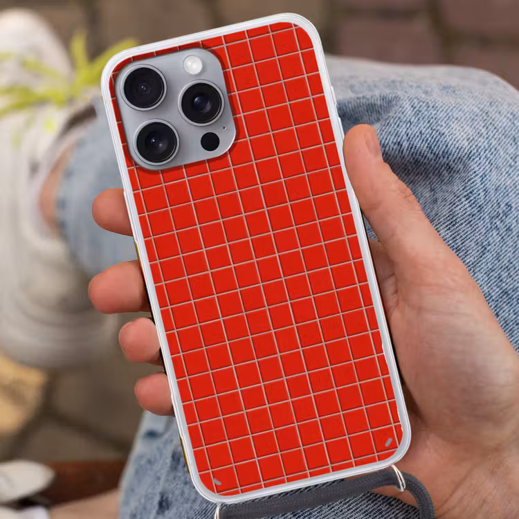 Tegel - Patroon - Kersen - Rood Hoesje iPhone 16 Pro Max met koord klein 804 -sfeer3