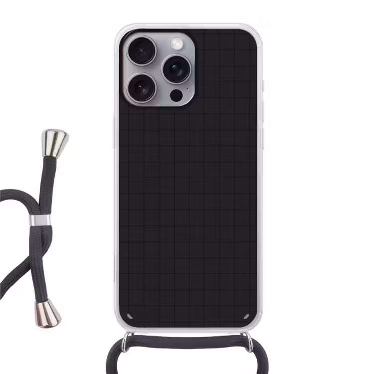 Tegels - Patroon - Mat - Zwart Hoesje iPhone 16 Pro Max met koord klein 804 -3d