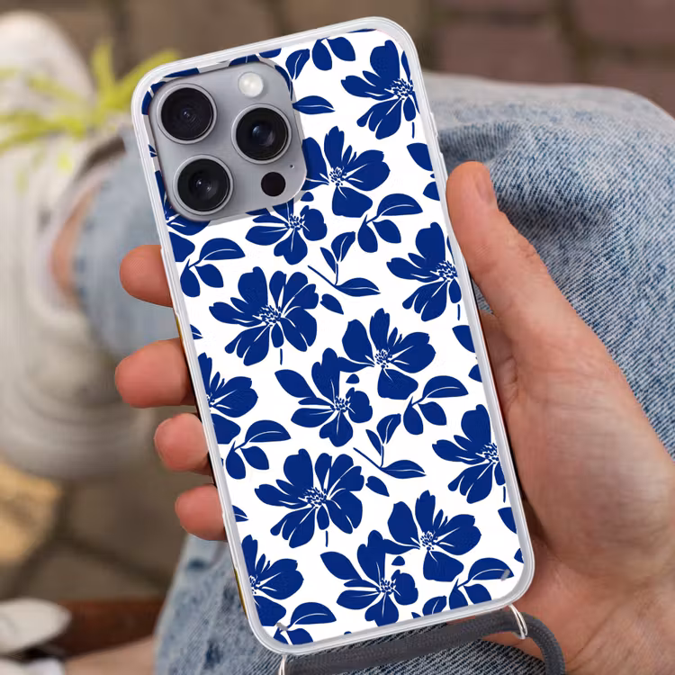 Floraal - Modern - Blauw Hoesje iPhone 16 Pro Max met koord klein 804 -sfeer3