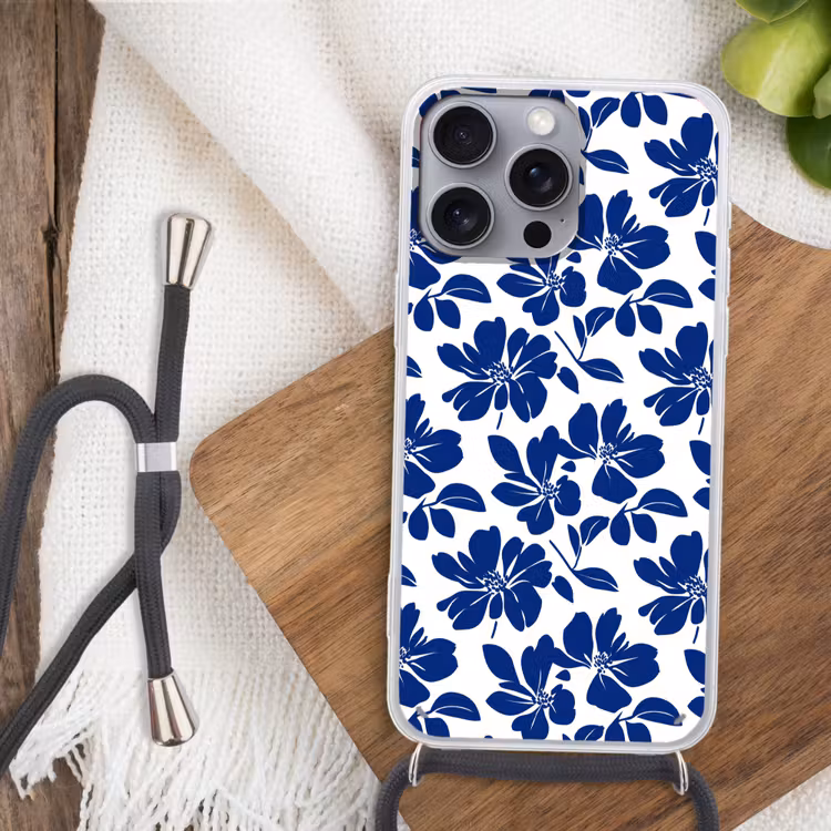 Floraal - Modern - Blauw Hoesje iPhone 16 Pro Max met koord klein 804 -sfeer4