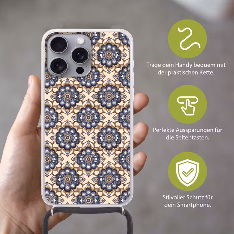 Floraal - Ornament - Blauw Hoesje iPhone 16 Pro Max met koord klein 804 -sfeer2_DE