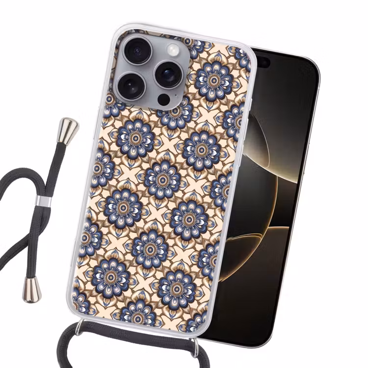 Floraal - Ornament - Blauw Hoesje iPhone 16 Pro Max met koord klein 804 -sfeer1