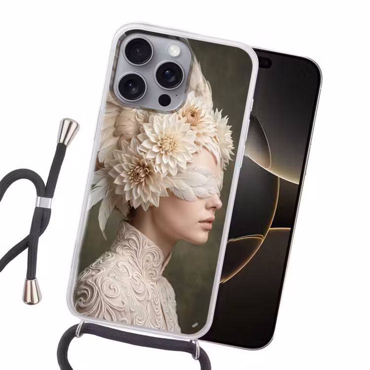 Vleugels - Vrouw - Wit Hoesje iPhone 16 Pro Max met koord klein -sfeer1