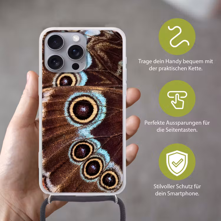 Vleugels - Vlinder - Blauw Hoesje iPhone 16 Pro Max met koord klein -sfeer2_DE