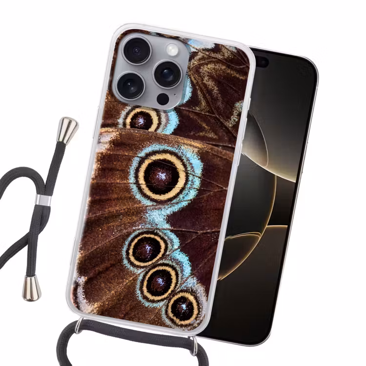 Vleugels - Vlinder - Blauw Hoesje iPhone 16 Pro Max met koord klein -sfeer1