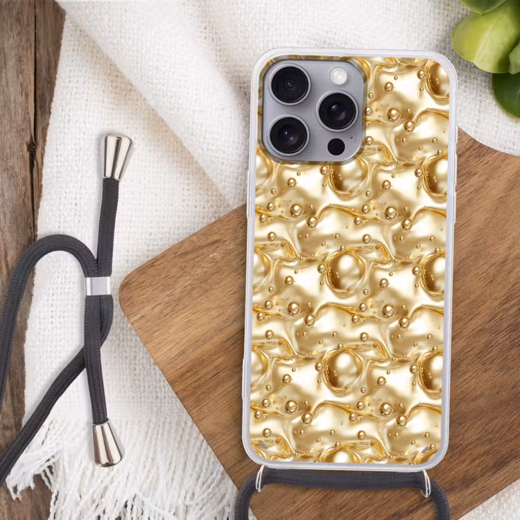 Vloeibaar - Druppels - Goud Hoesje iPhone 16 Pro Max met koord klein 804 -sfeer4