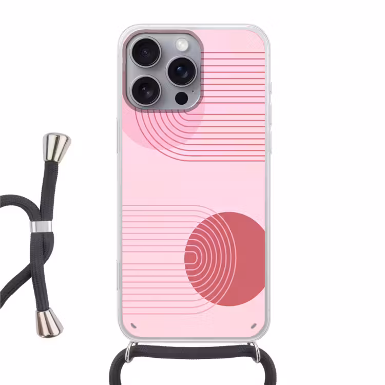 Vormen - Lijnen - Minimalistisch - Roze Hoesje iPhone 16 Pro Max met koord klein -3d