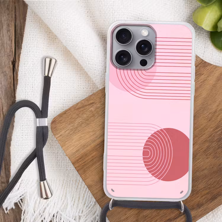 Vormen - Lijnen - Minimalistisch - Roze Hoesje iPhone 16 Pro Max met koord klein -sfeer4